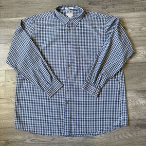 L.L. Bean Mens Blue/White Checkered Wrinkle-Free Button Down Shirt Size XXL Tall